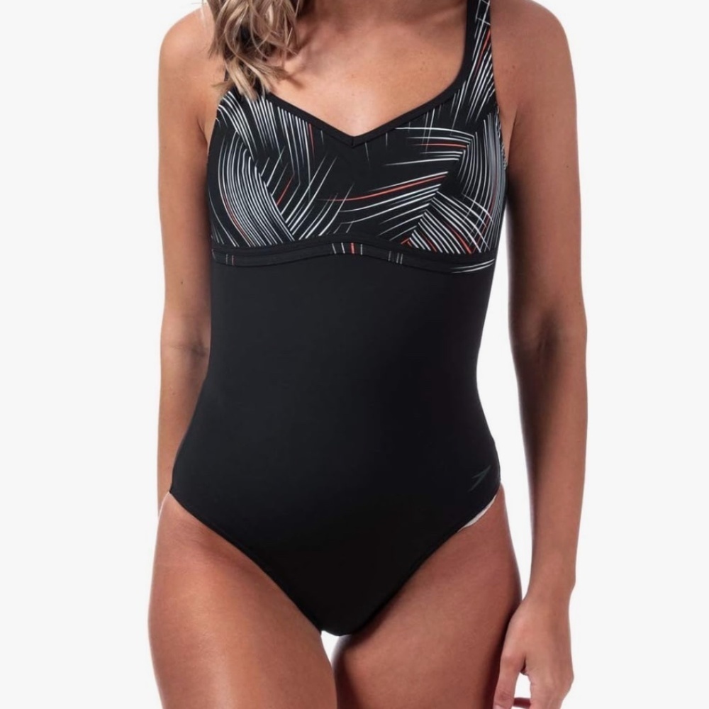 NEW Speedo Sculpture Body Shaping One-Piece Swimsuit, Black/White, Size 8